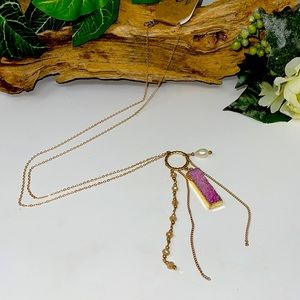 Pink Rose Quartz Long Necklace Semi Precious Stone